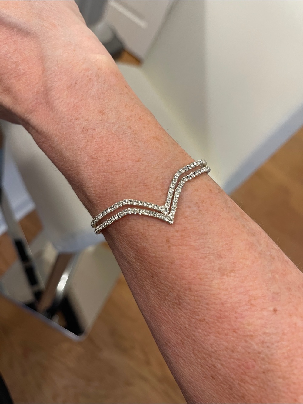 Silver Rhinestone V-Front Cuff Bracelet